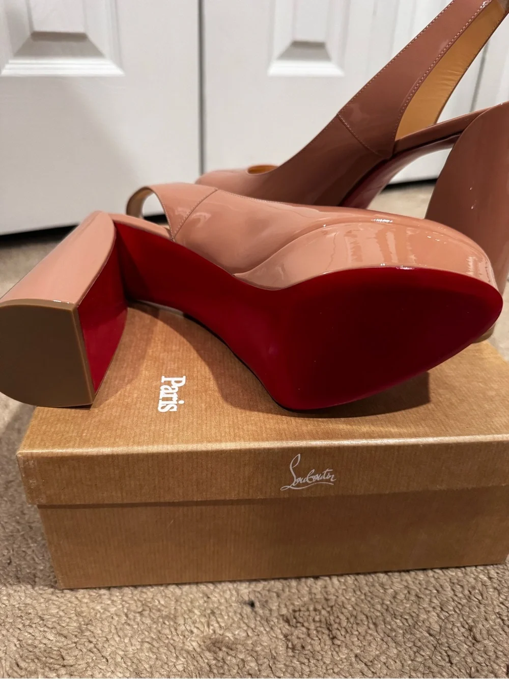 Christian Louboutin Movida Sling 130 Nude Patent Platform Heels Size 41 New